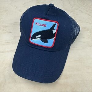 Navy Trucker Hat with Killer Whale Patch